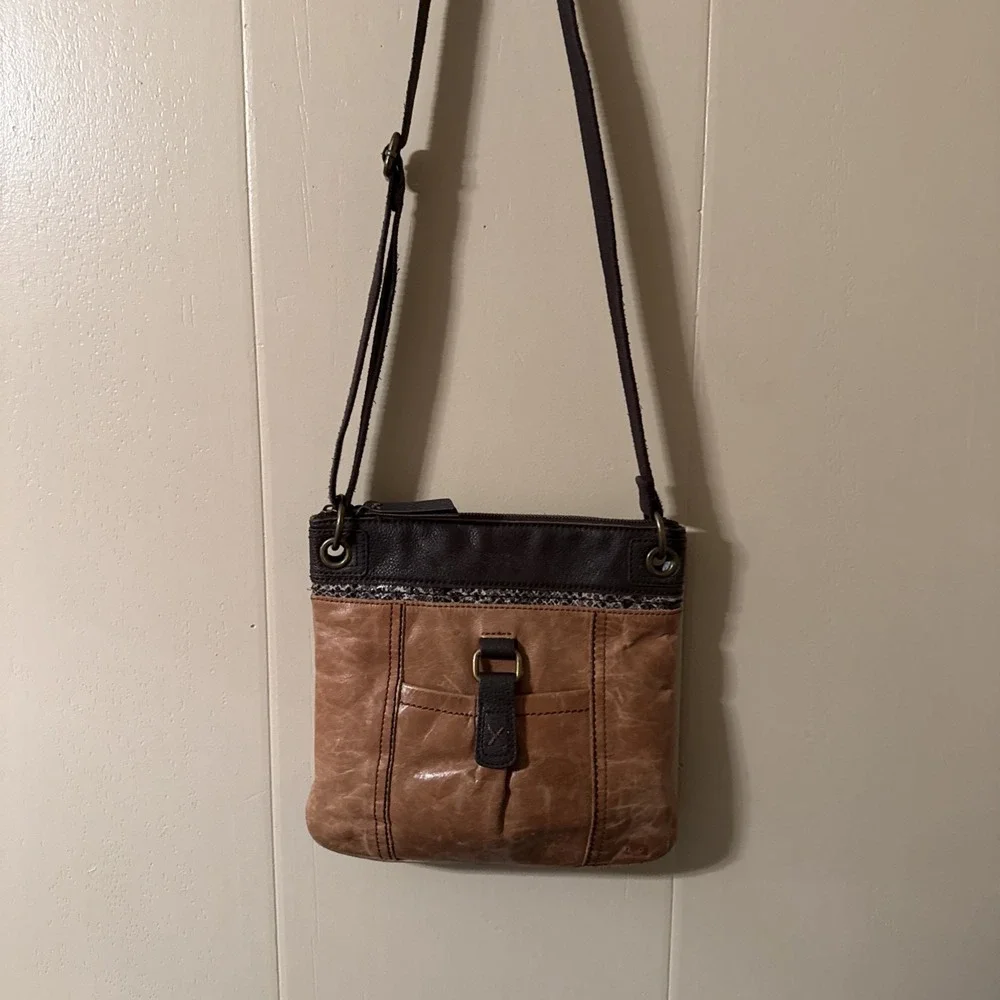 The Sak Brown Leather Purse Crossbody Boho Tag Used